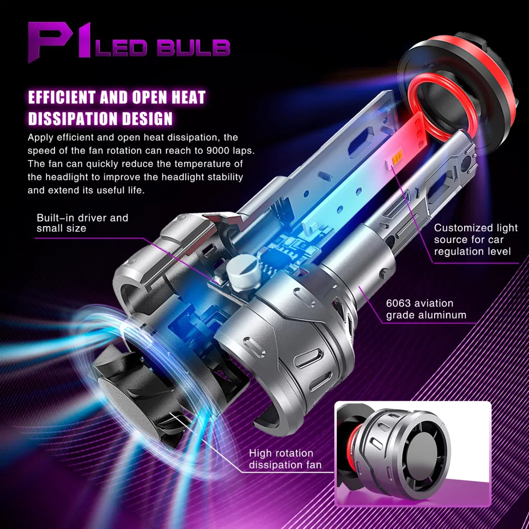 Auto Headlight P1-H4 LED Head Light Bulbs with Fan